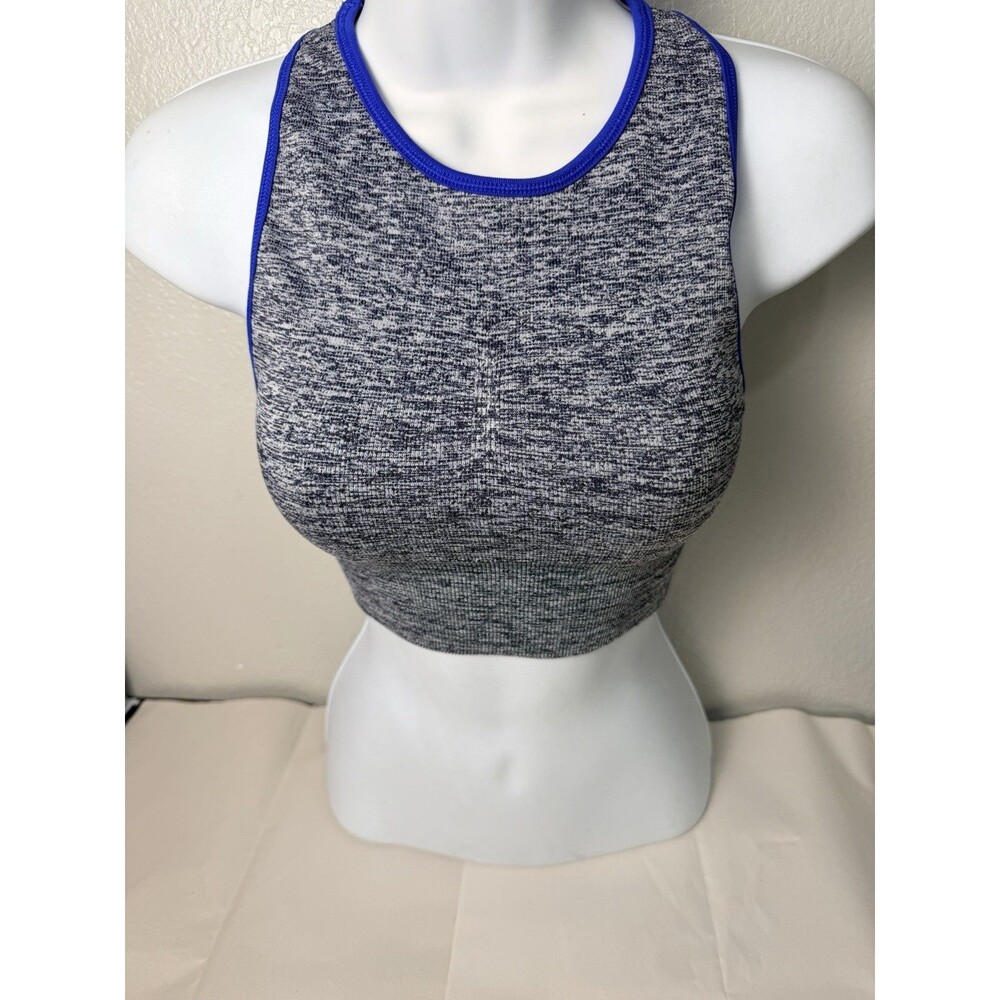 LNDR Aero Dynamic Sports Bra Grey Marl Blue Trim Seamless Compression XS/S NWOT